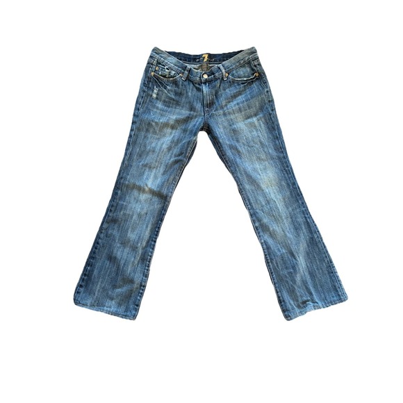 Vtg 7 For All Mankind Flare Jeans Women's 30x29 Low rise Distressed USA Made Y2K - Picture 1 of 13
